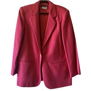 Savannah Hot Pink 100% Wool Blazer 6 Single Gold Button Vintage 80s Jacket